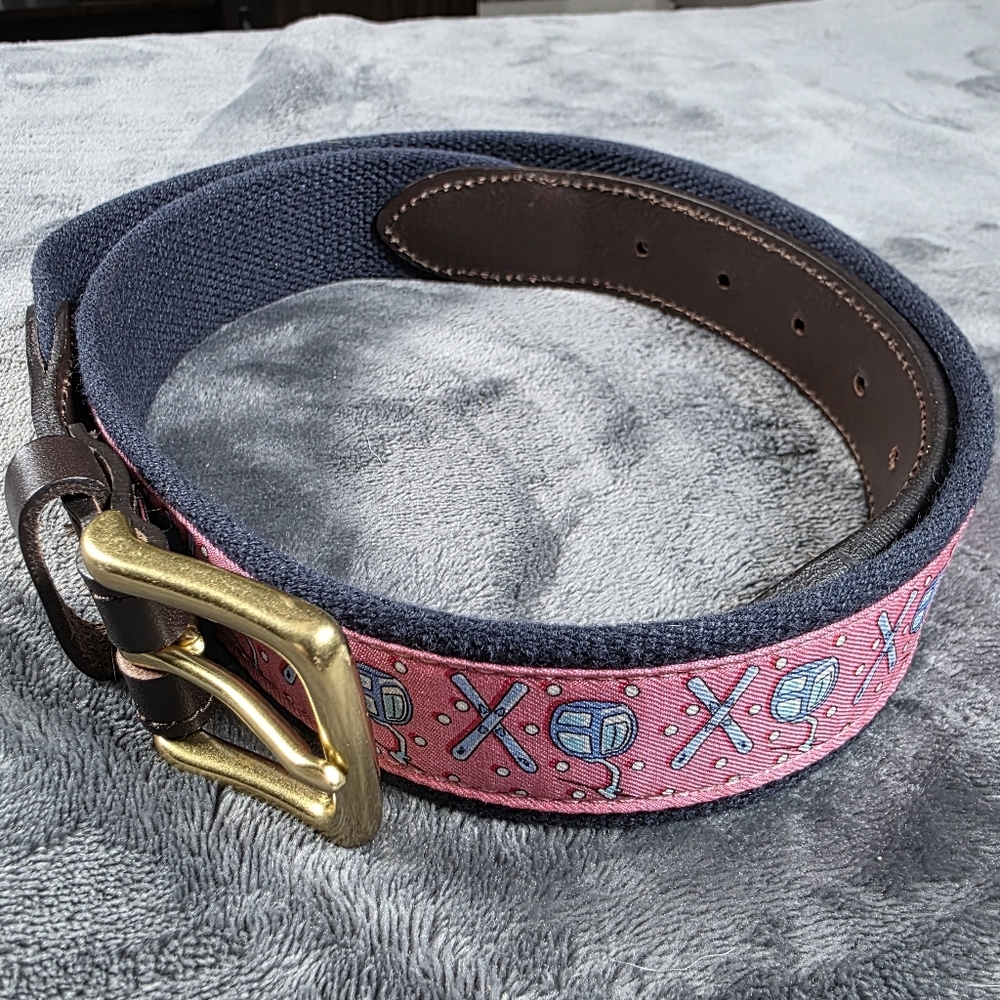 VINEYARD VINES Size 34 Pink Navy Belt Gondola Brown Leather